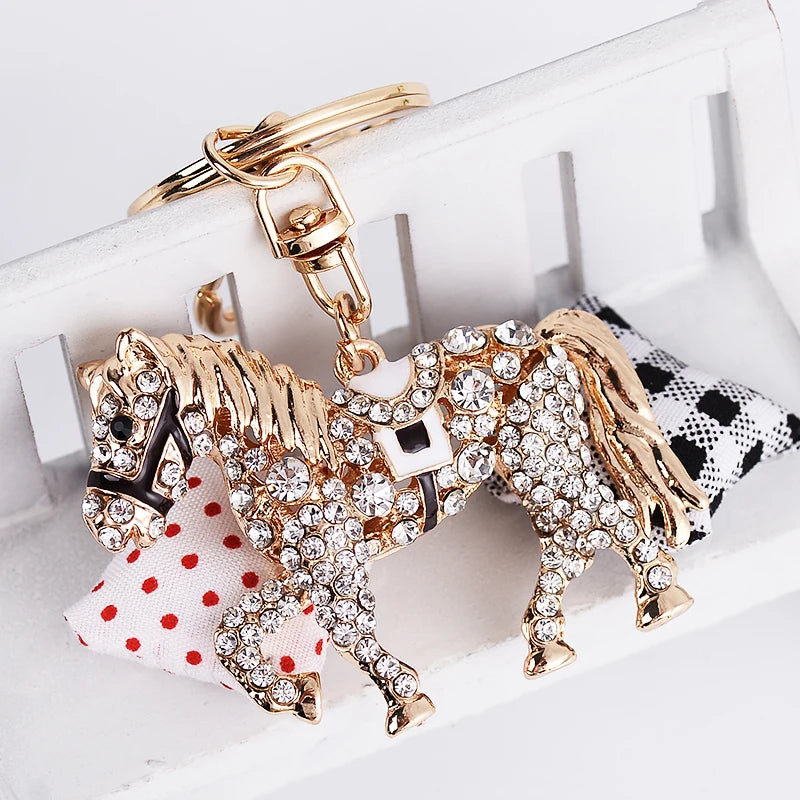 EASYA 2026 New Horse Key Chain Crystal White Pony Bag Pendant Car Key Ring Year of the Horse Mascot Gift Souvenir