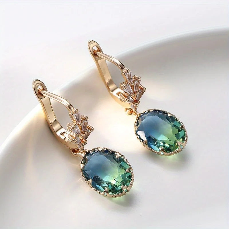 1 Pair Fashion Synthesis Zircon Tourmaline Drop Golden Earrings Temperament leaf Ear Stud Female Ear Buckle Jewelry for Women