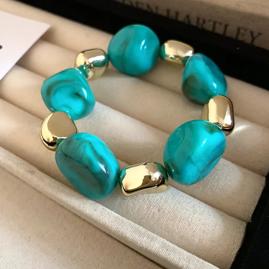 Acrylic Irregular Square Round Beaded Bracelets for Women Multicolor Bohemia Geometric Handmade Bangles Couple Jewelry Travel C