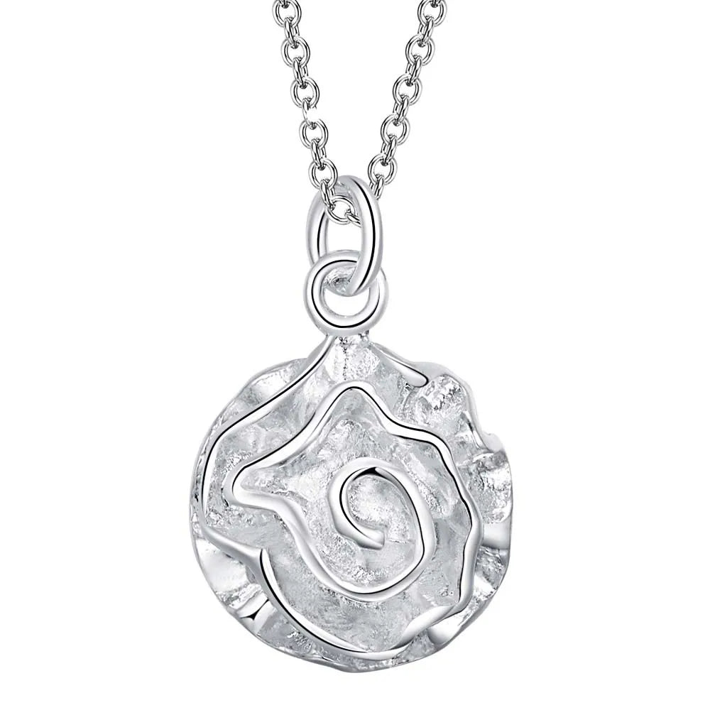 925 Sterling Silver Set High Quality Rose Flowers Necklace Earring Chain Fashion Jewelry For Women Wedding Birthday Party Gift