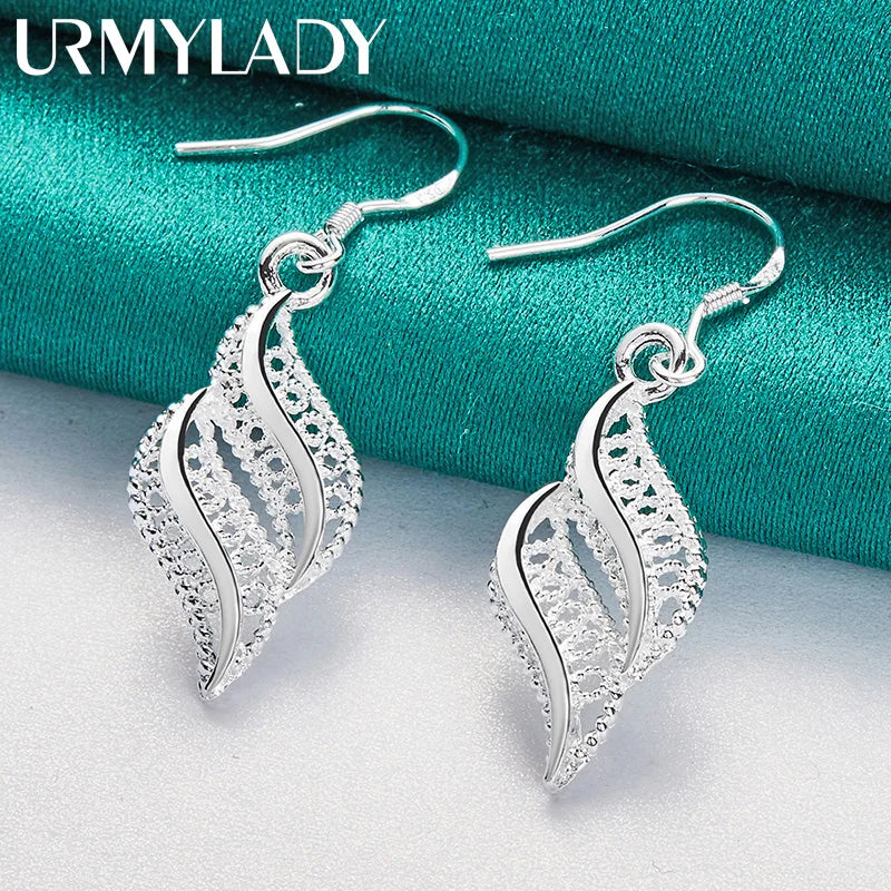 URMYLADY 925 Sterling Silver Leaf Earrings For Women Wedding Party Fashion Charm Jewelry