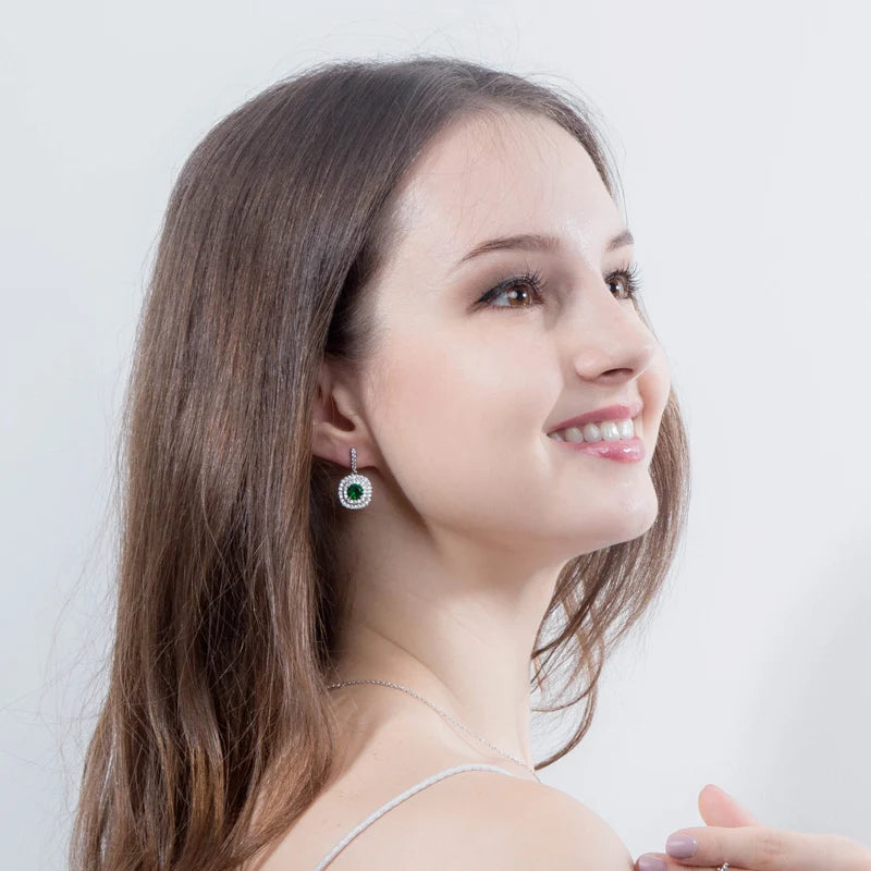ThreeGraces New Fashion Shiny Green Zirconia Earrings and Pendant Necklace Wedding Evening Party  Jewelry Set for Women JS581