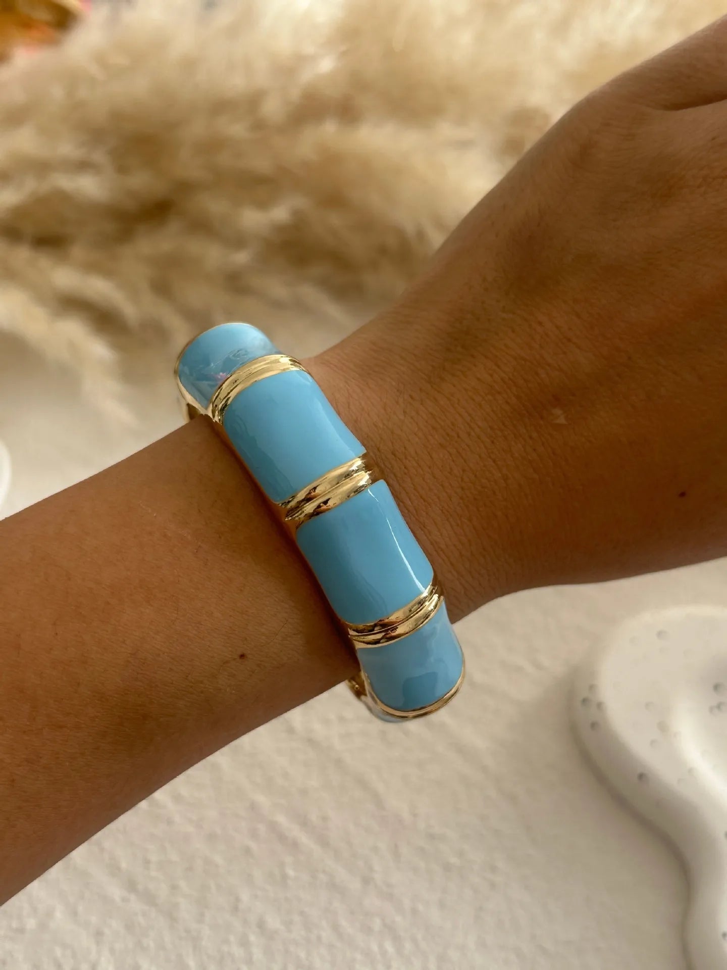 KMVEXO Punk Blue White Dripping Oil Zinc Alloy Enamel Bangles Geometric Wide Cuff Spring Bangle Bracelets For Women Jewelry