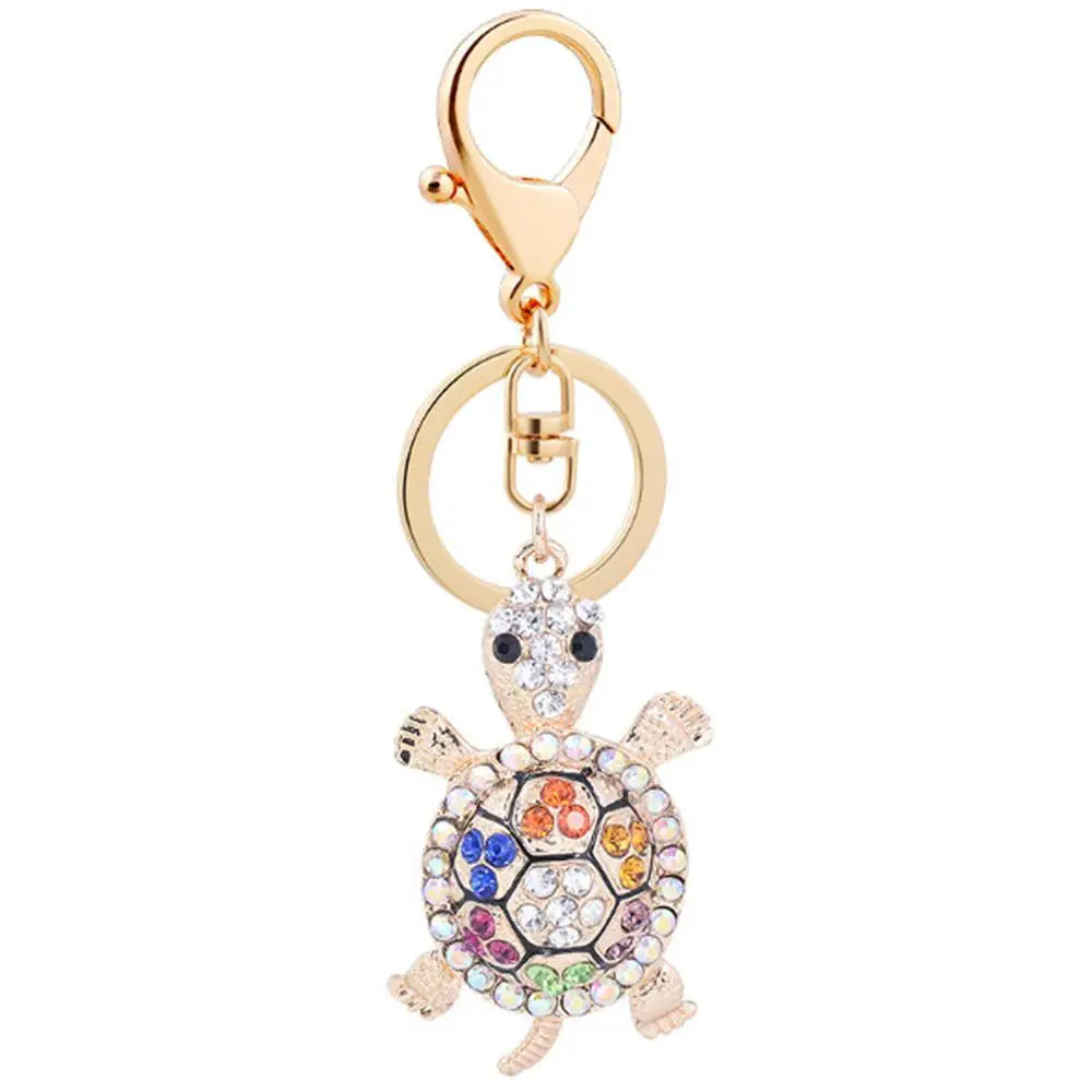 Fashion Rhinestone Crystal Metal Keychain Lovely Cartoon Marine Style Tortoise Fish Dolphin Keyring HandBag Car Pendant Gift