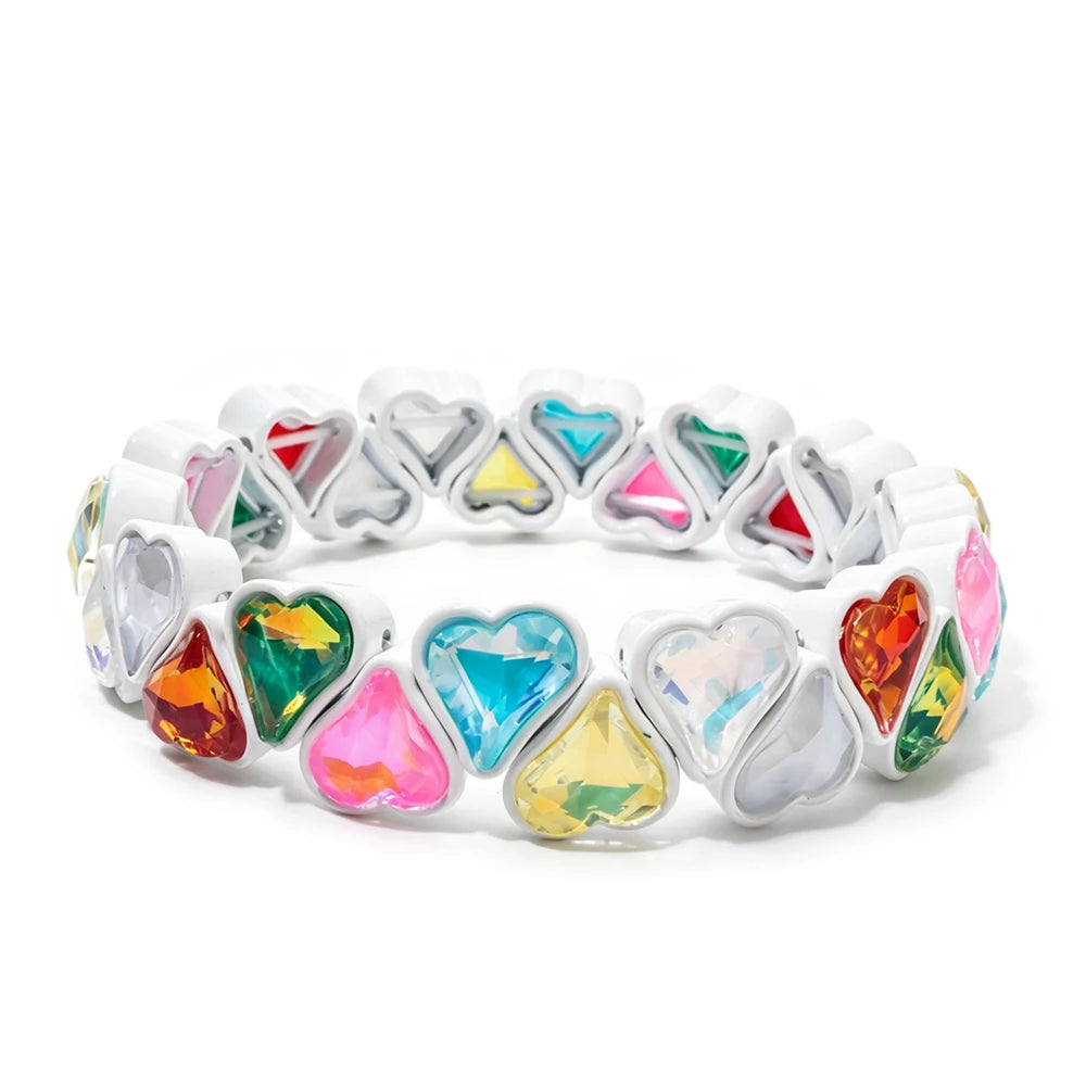 BEUTIFOR Zirconia Double Love Beads Elastic Bangles For Women and Girl Y2K Bohemian Layered Wrap Bracelets Accessory