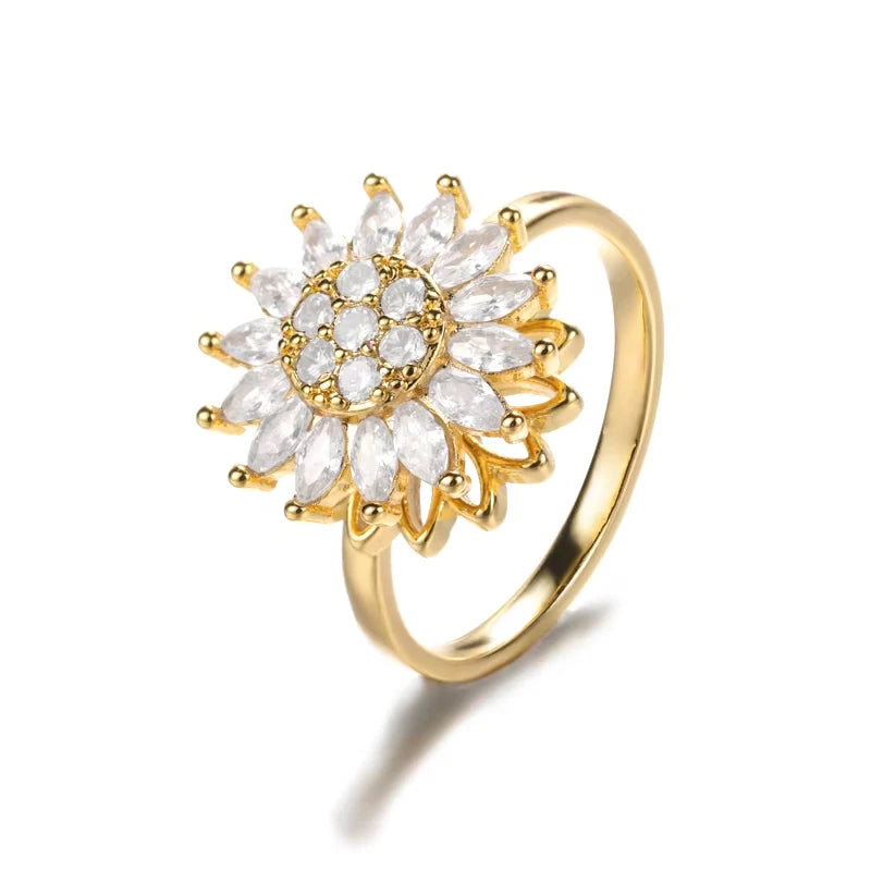 Stainless Steel Rings Gold Plated Colorful Stone Zircon Crystal Luxury Flower Ring For Women Wedding Jewelry Christmas Gift New