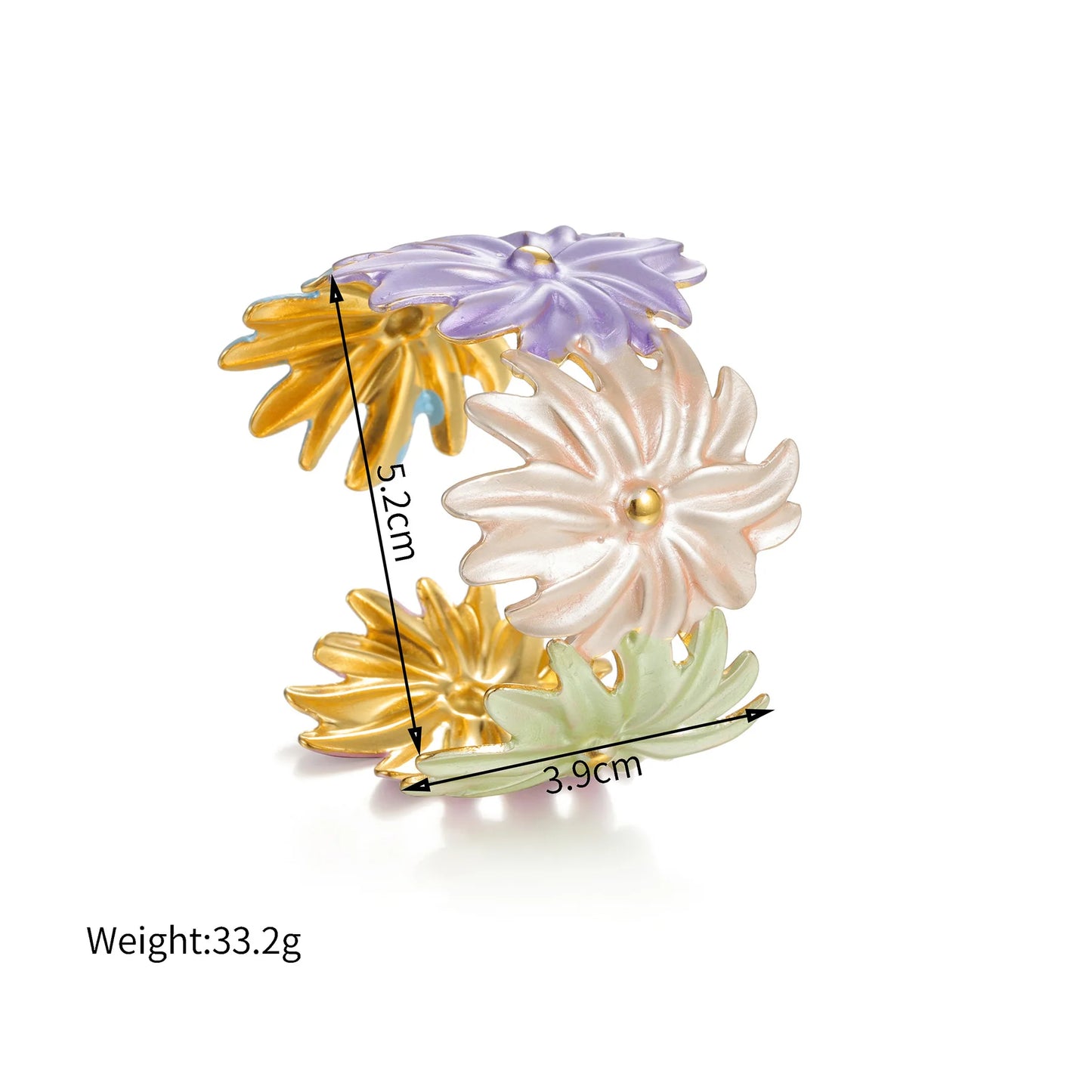 Freeteeme New Exaggerated Daisy Cuff Bracelet Stainless Steel for Women Large Size Wide Open Bangle Birthday Jewelry Daily Gifts
