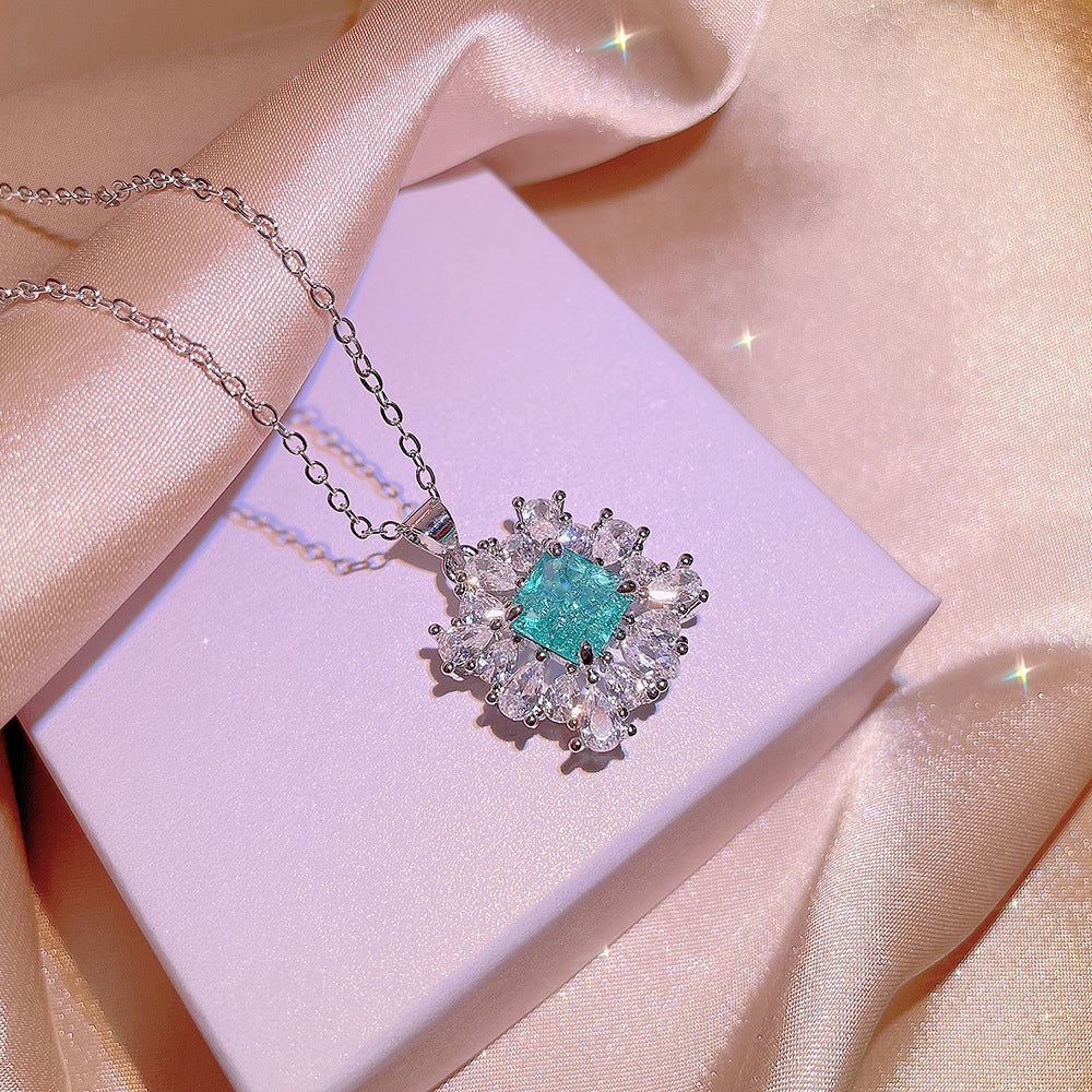 New Paraiba Women's Jewelry Set Princess Bling Bling Zircon Stud Earrings Pendant Adjustable Ring Three Piece Set Party Gift
