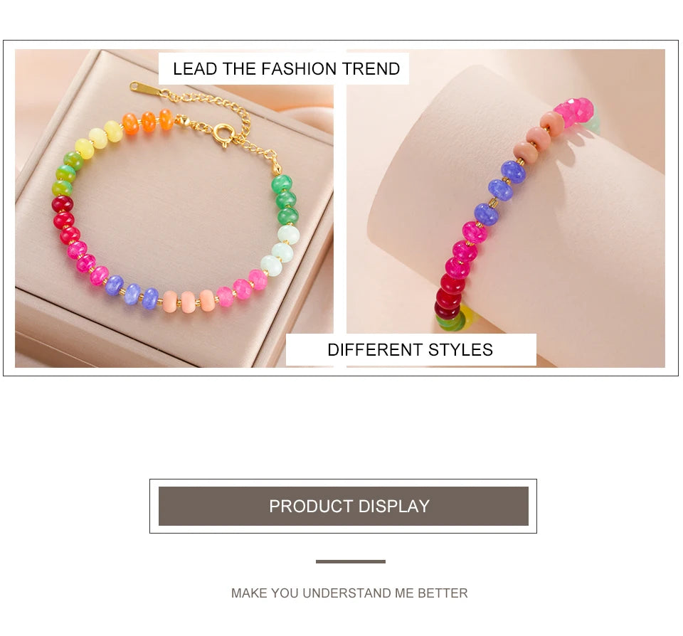 Delicate Colorful Natural Stone Bracelets For Women  Boho Beaded Bracelets Adjustable Chain Trendy Jewelry Gift Waterproof