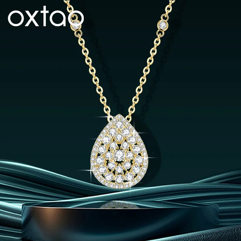 OXTAO Moissanite Water Drop Pendant Necklace 2.5mm D VVS1 For Women Wedding Engagement Charm Necklace Jewelry 14K Gold Filled