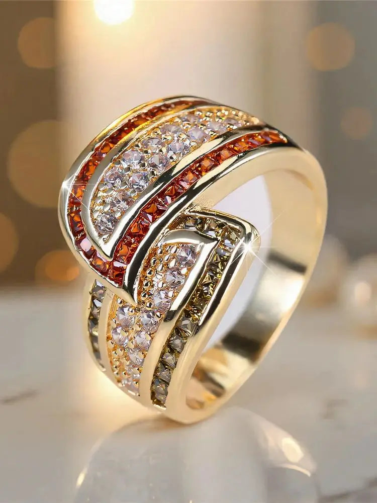 Cute Female White Zircon Stone Gold Color Wedding Jewelry Promise Engagement Wheat Rings For Women