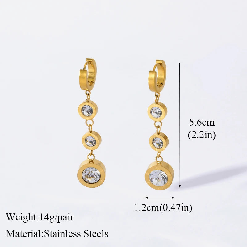 EILIECK 316L Stainless Steel Zircon Feather FOREVER Pendant Earrings For Women Fashion Ear Dangle Gold-Plated Jewelry Gift