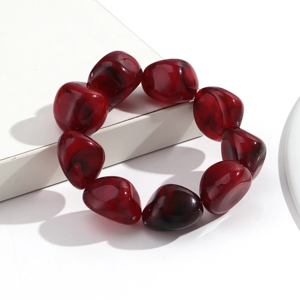 Boho Colorful Irregular Stone-shaped Beads Stretch Bangle Bracelets New Resin Geometric Beaded Bracelet 2026 Trendy Jewelry