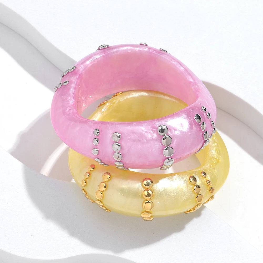 Fashion Resin Irregular Geometric Studs Chunky Bangles New Acrylic Curve Wave Wide Cuff Bangle Women Jewelry Gifts