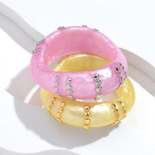 Fashion Resin Irregular Geometric Studs Chunky Bangles New Acrylic Curve Wave Wide Cuff Bangle Women Jewelry Gifts