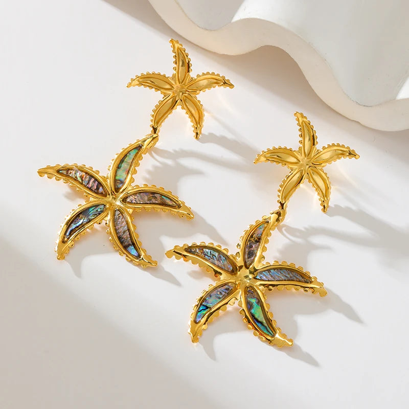 EILIECK 316L Stainless Steel Starfish Drop Dangle Earrings Stylish Trendy Waterproof 18K PVD Plated Metal Jewelry for Women