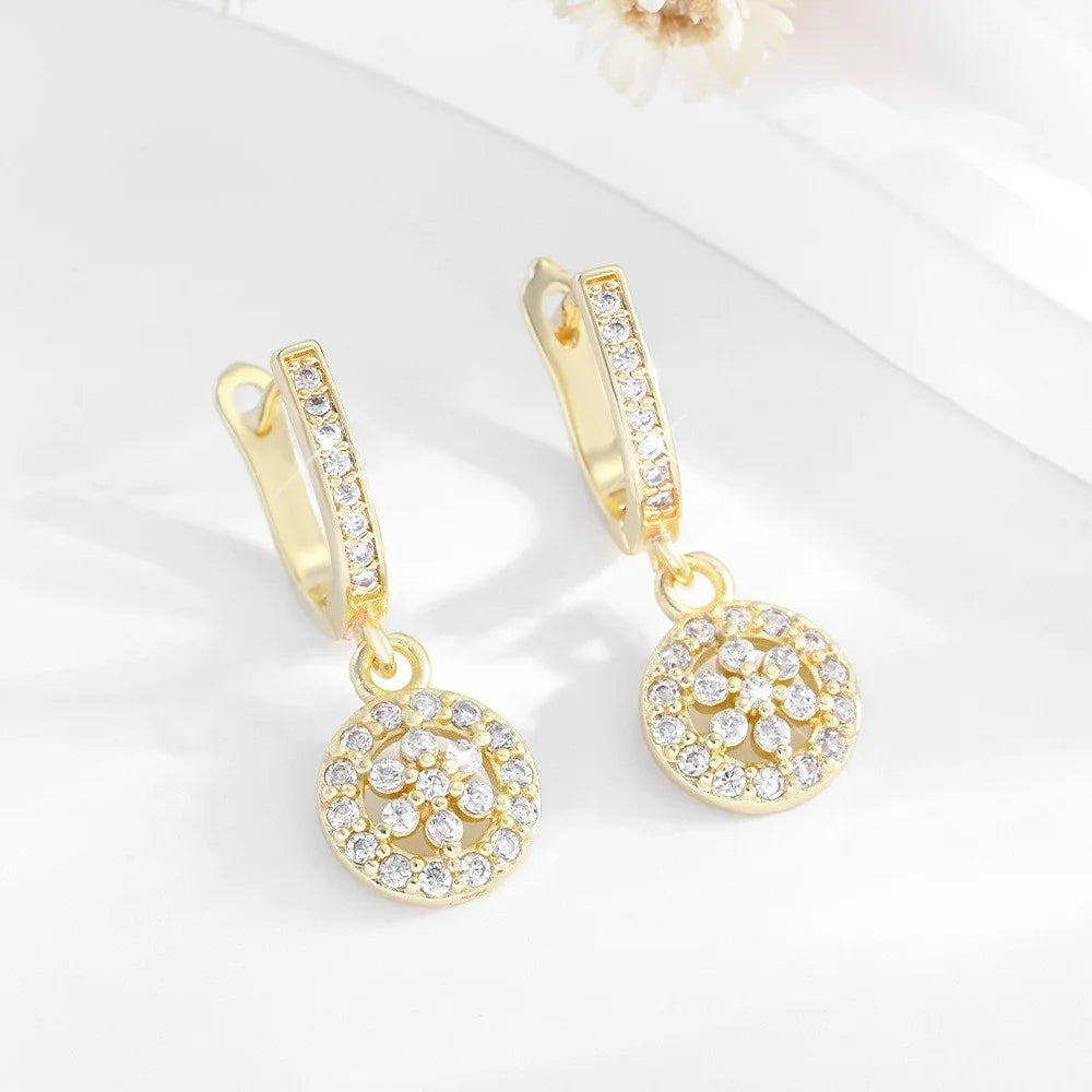 Small Geometric Flower White Zircon Fashion Hoop Earrings Charm Luxury Female Silver Gold Color Silver Wedding Jewelry For Women