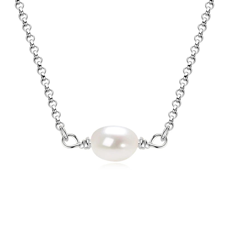 OXTAO Real 925 Silver Necklace Natural Freshwater Pearl Pendant for Women Clavicle Chain Necklace Fine Jewelry Gift wholesale