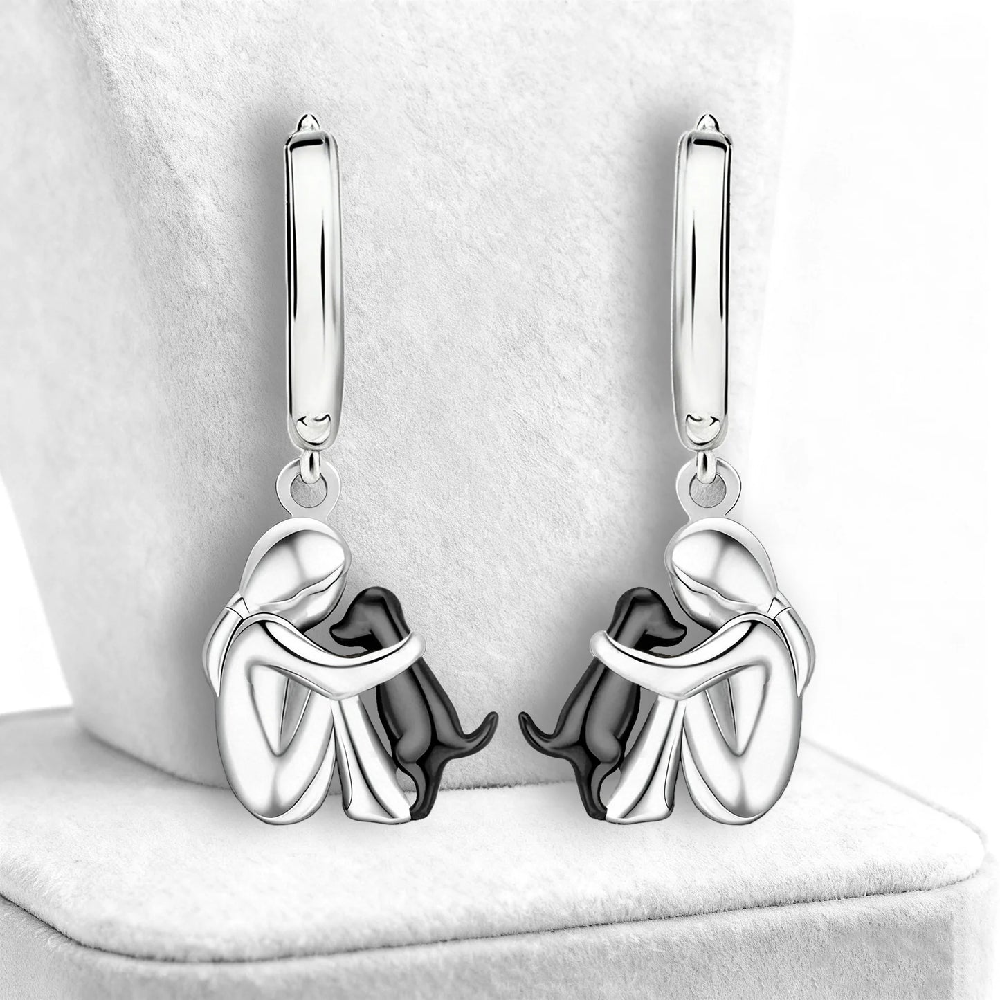 Fashion Two Tone Little Girl and Dog Earrings For Women Dog Mom Earrings Animal Puppy Jewelry