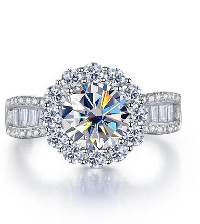 Round Shape 2 Carat Pink Royal Blue Color Moissanite Ring S925 Sterling Silver Women Engagement Luxury Wedding Dating Ring