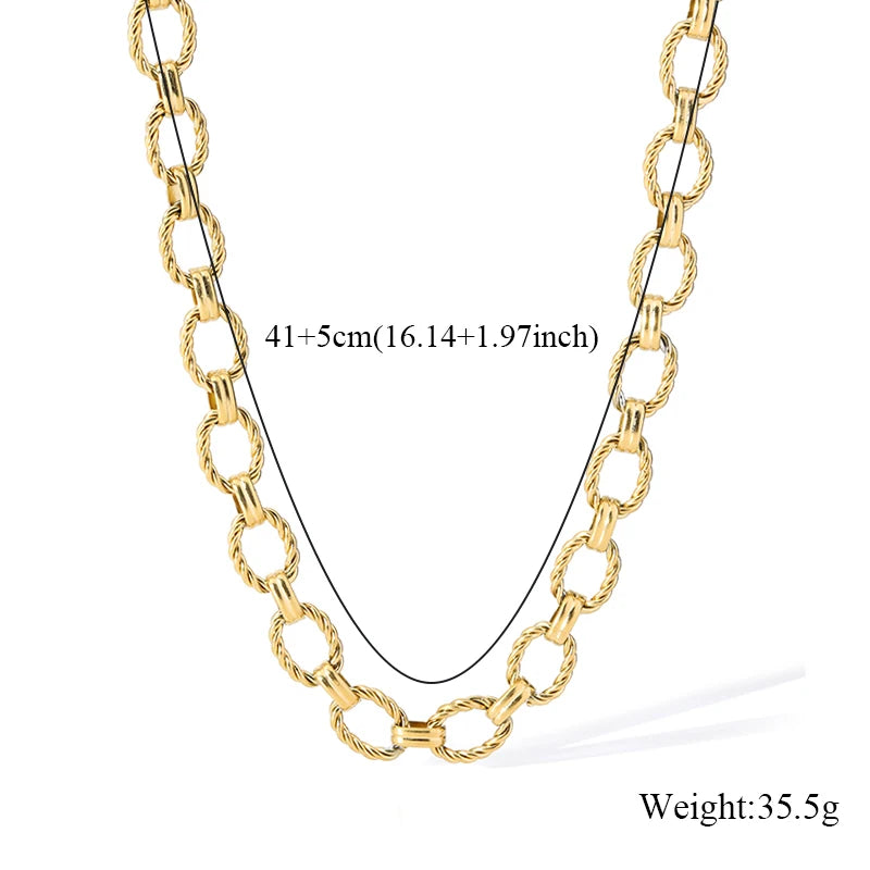 EILIECK 316L Stainless Steel Metal Gold Color Oval Link Chain Necklace Bracelet Set For Women Fashion Punk Waterproof Jewelry