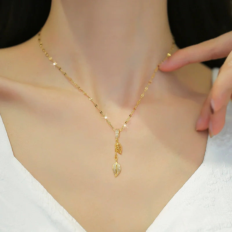EILIECK 316L Stainless Steel Shine Cubic Zircon Butterfly Pendant Necklace for Girl Gold Color Waterproof Chic Jewelry Party