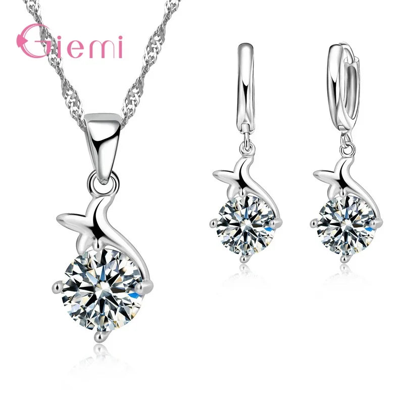925 Silver Needle Jewelry Sets for Women Girls 34 Models Option Austrian Crystal Rhinestone Pearl Pendant Necklace Earrings