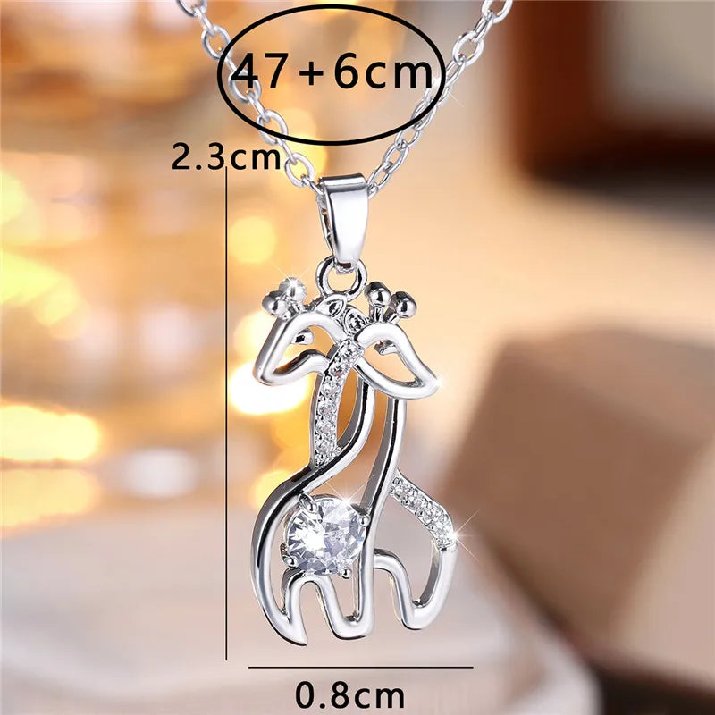 Cute Female Crystal Stone Giraffe Pendant Necklace Vintage Wedding Jewelry For Women Mother's Day Gift