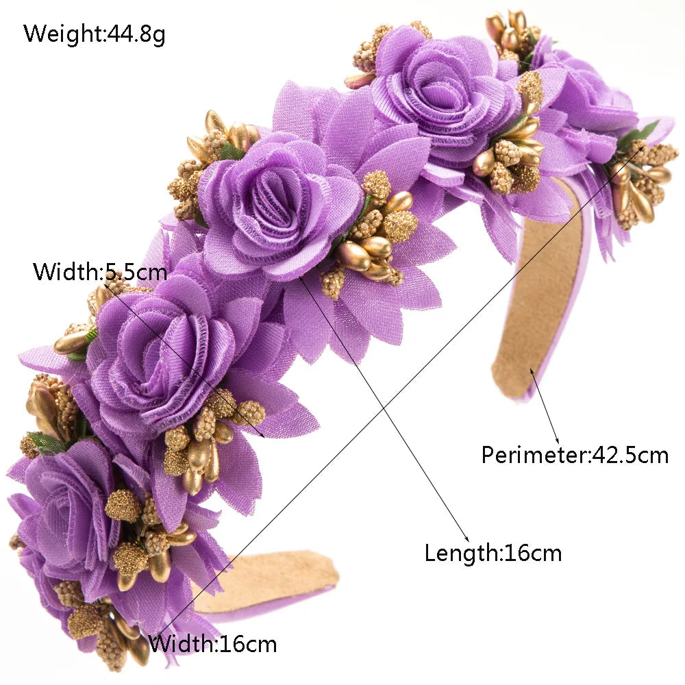 Simulation Rose Flowers Hairbands for Women Tiaras Crown Headband Hair Jewelry Party Birthday Costume Accessories