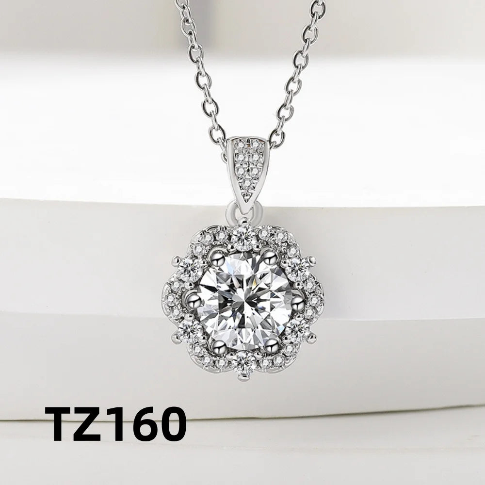 925 Sterling Silver Jewelry Set Round Zircon Necklace Earrings Ring Women Fashion Simple Birthday Wedding Party Jewelry Gift
