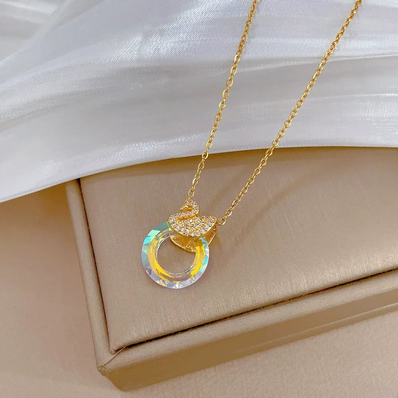 EILIECK 316L Stainless Steel Luxury Bling Zircon Moon Heart Pendant Necklace For Women 18K PVD Plated Neck Chain Jewelry Gift