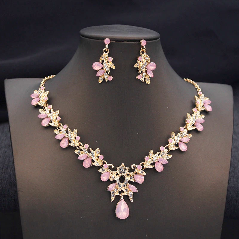 Butterfly Collar Opal Pink Bridal Jewelry Sets for Women Choker Necklace Earring Set Wedding Bride Jewelry Sets 3 Pcs Gifts