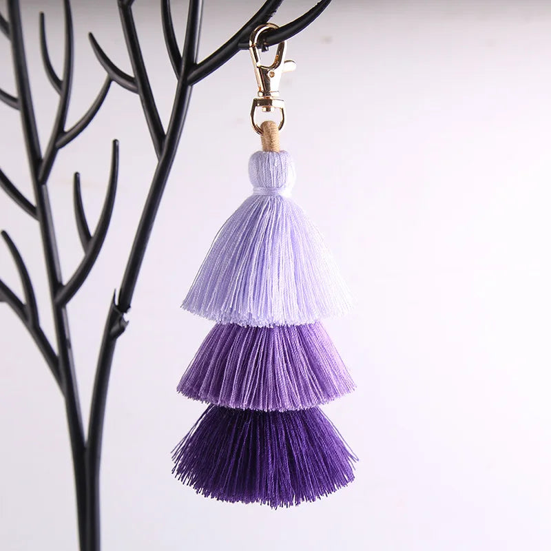 Boho Colorful Three-layer Tassels Pendant Keychains Ethnic Style Handmade Tassel Drop Jewelry Gifts Bag Accessory