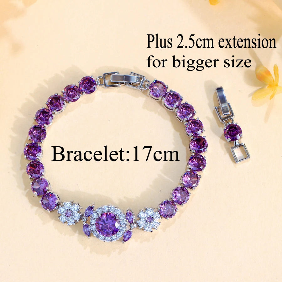 ThreeGraces Elegant Shiny Pink Round Zirconia Fashion Flower Bridal Wedding Engagement Tennis Bracelet for Women Jewelry BR411