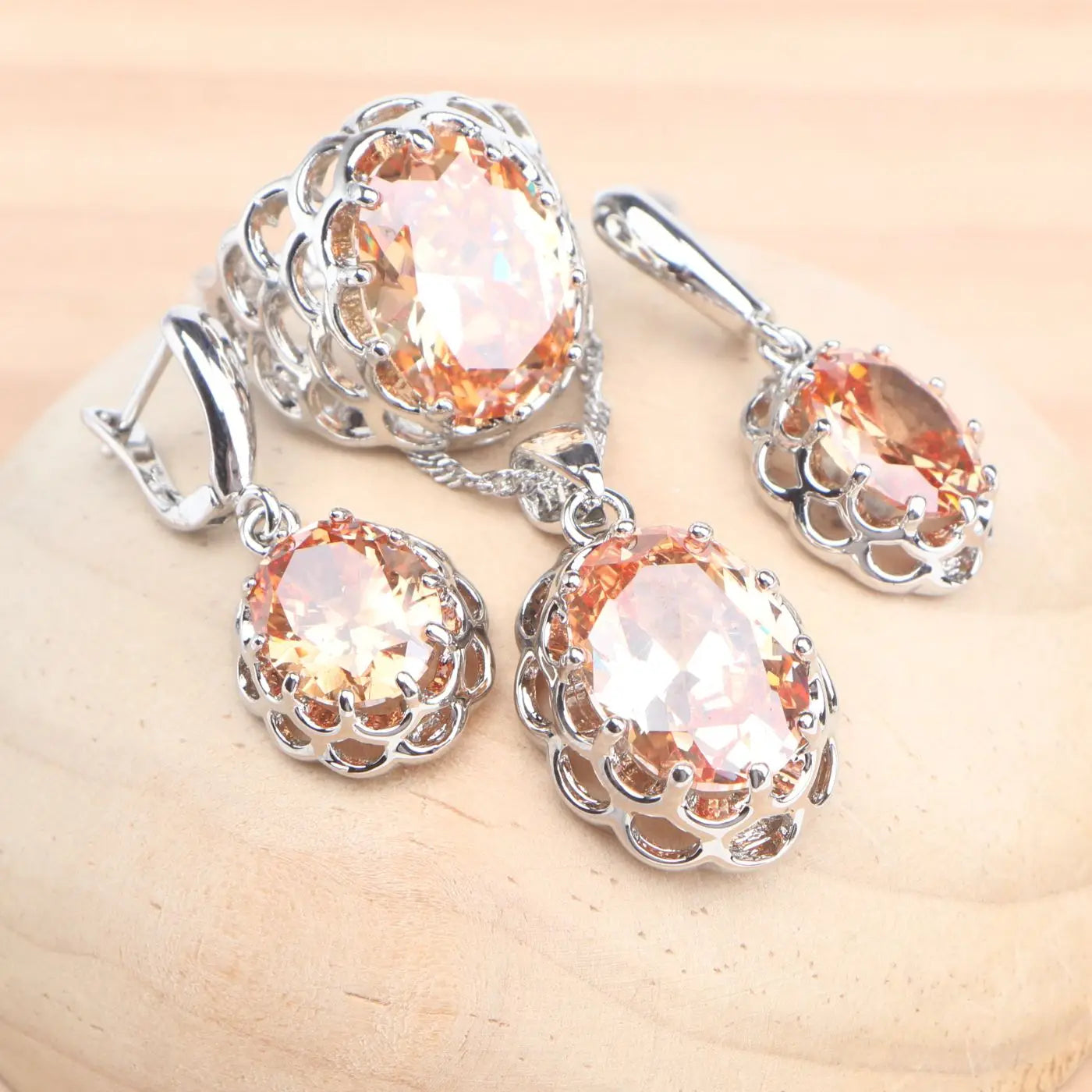 Bridal 925 Sterling Silver Jewelry Sets For Women Wedding Cubic Zircon Rings Pendant Stones Earrings Necklace Set