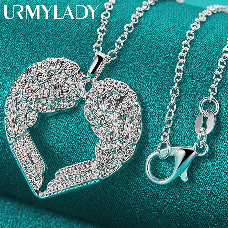 URMYLADY 925 Sterling Silver Love Heart 16-30 Inch Pendant Necklace For Women Wedding Party Charm Jewelry