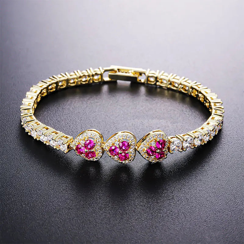 Abestecom 3.5mm Round D color Moissanite Heart Tennis Bracelet Gold Plated Fashion Pave-set Diamonds Bracelet Valentines Gift