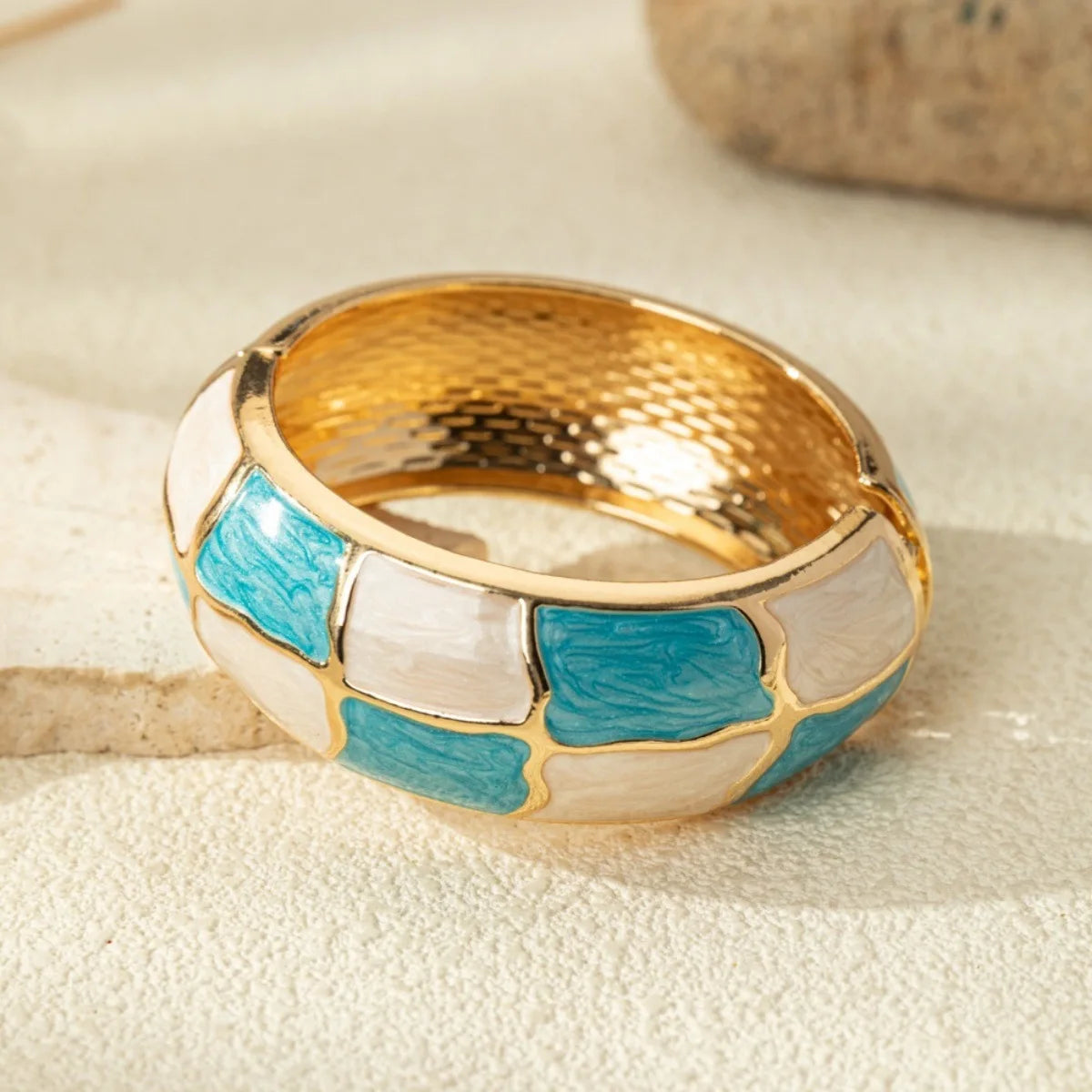 KMVEXO Bohemian Blue Enamel Cuff Bangles Geometric Irregular Gold Color Metal Wide Bracelet For Women Men Punk Pearl Jewelry