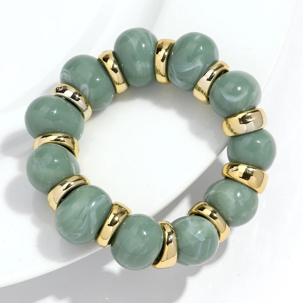 Trendy Acrylic Irregular Round Beads Elastic Bracelets Bangle Bohemian Big Resin Geometric CCB Beaded Bracelet Jewelry for Women