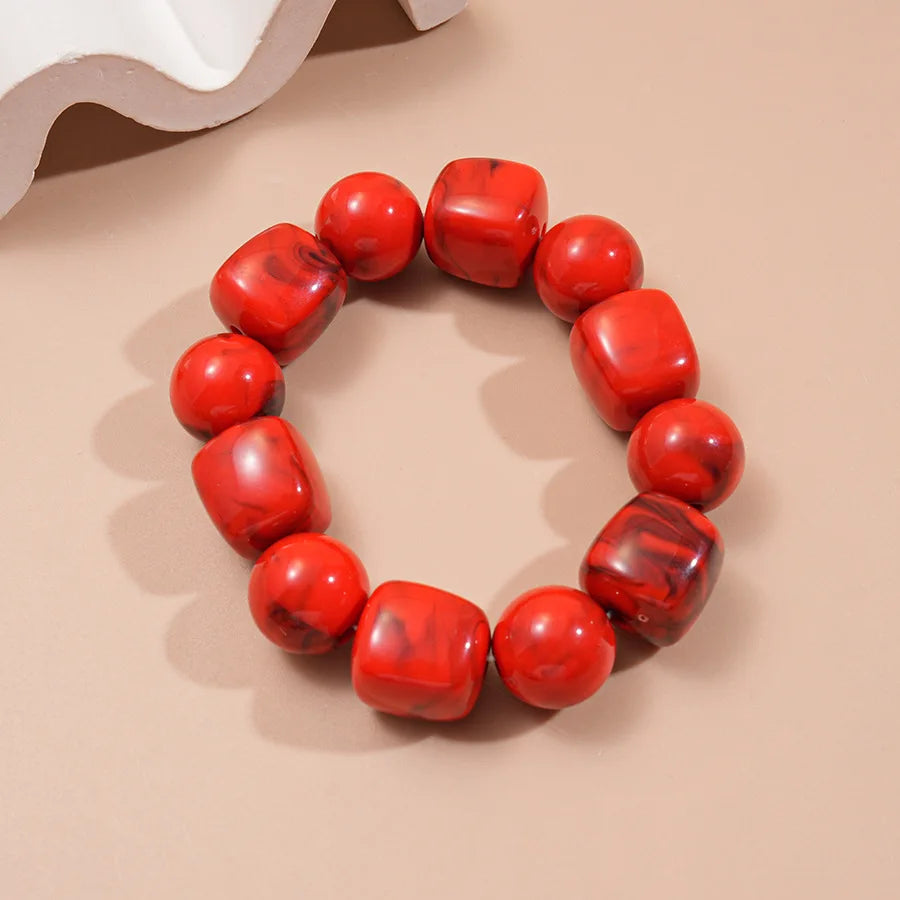 Acrylic Irregular Square Round Beaded Bracelets for Women Multicolor Bohemia Geometric Handmade Bangles Couple Jewelry Travel C