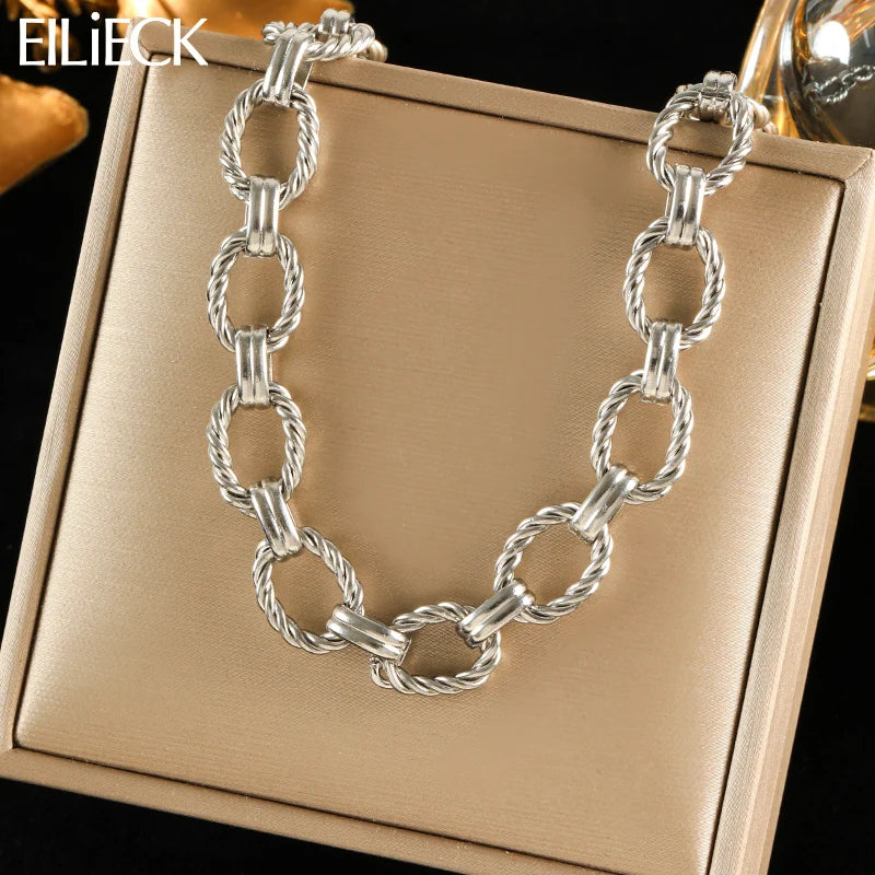 EILIECK 316L Stainless Steel Chain Necklace New Metal Texture Silver Color Fashion Necklace Waterproof Jewelry Bijoux Femme Gift