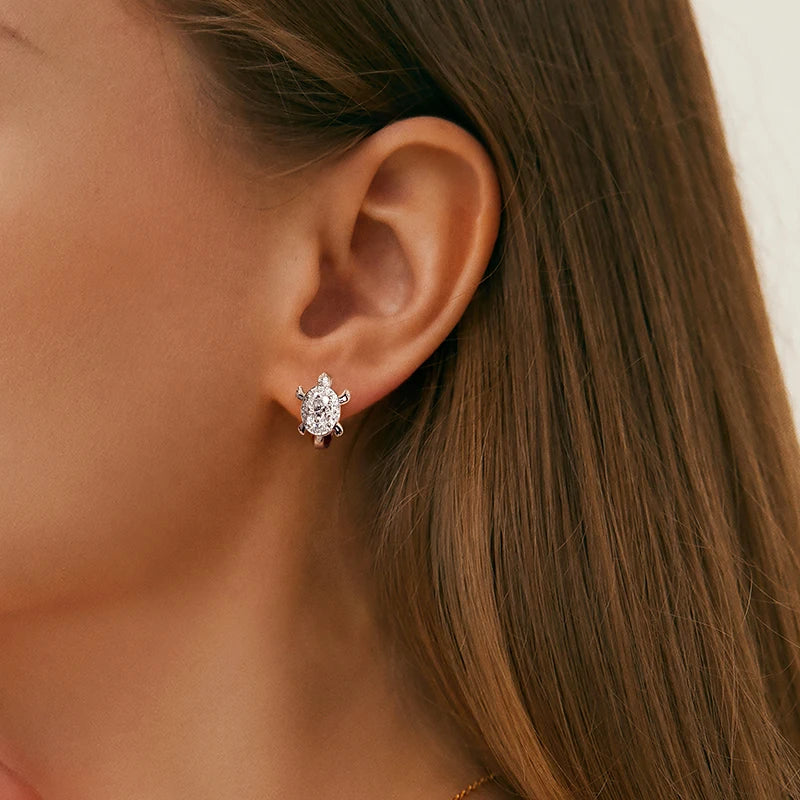 OXTAO Moissanite Cute Turtle Style Hoop Earrings Oval 5x7mm D VVS1 14K Gold Filled Versatile Gold Color Wedding Female Jewelry