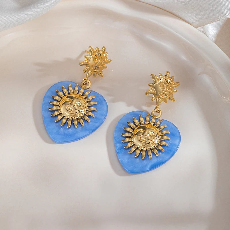 ANENJERY 316L Stainless Double Layer Steel Sun Flower Stud Earrings For Women Fashion French Vintage Luxury Niche Jewelry Gift