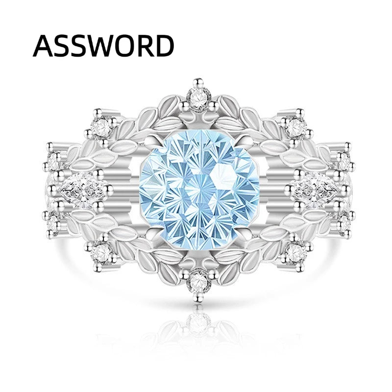 925 Sterling Silver Vintage Leaf Flower Ring Round Ice Flower Cut Cubic Zirconia Wedding Band Luxury Fine Jewelry Gift for Women