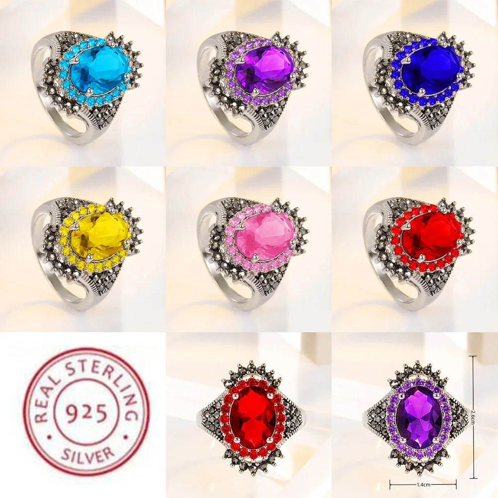 Big 925 Sterling Silver Vintage Women Ring Simplicity Fashion Exquisite Student Girlfriend Jewelry Accessories Wedding Party