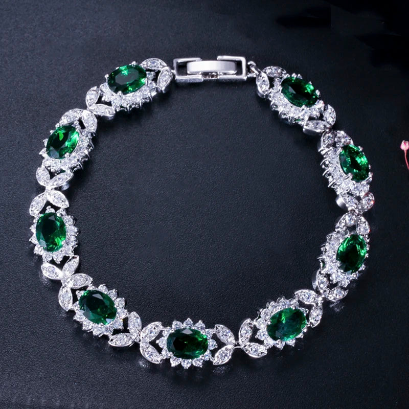 ThreeGraces Delicate Royal Blue Cubic Zirconia Flower Shape Tennis Bracelet for Women Wedding Engagement Costume Jewelry BR196