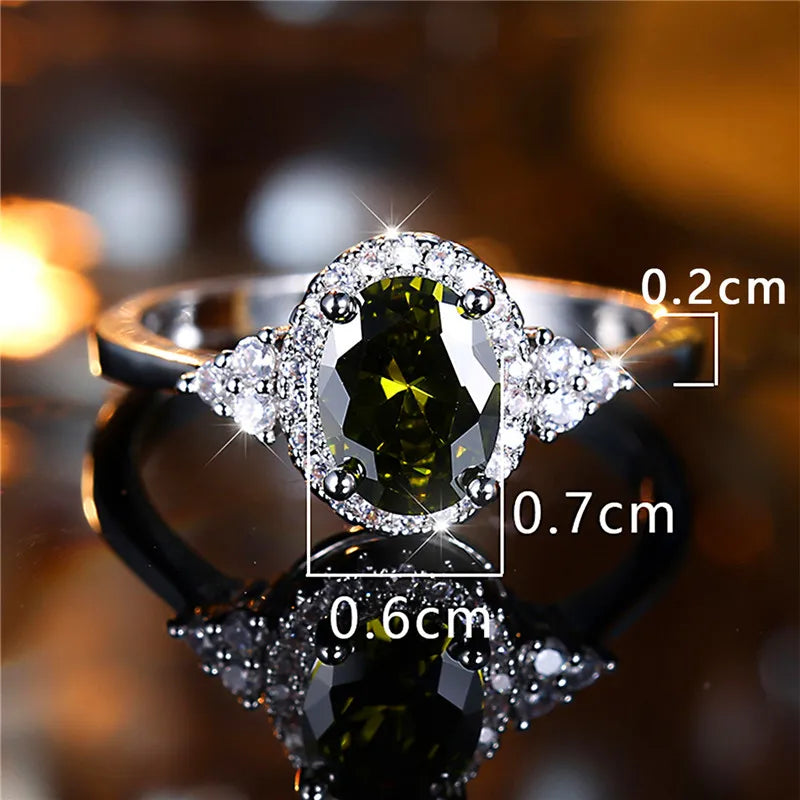 Cute Female Black Oval Zircon Stone Engagement Ring Trendy Silver Color Bride Wedding Jewelry Gift For Women