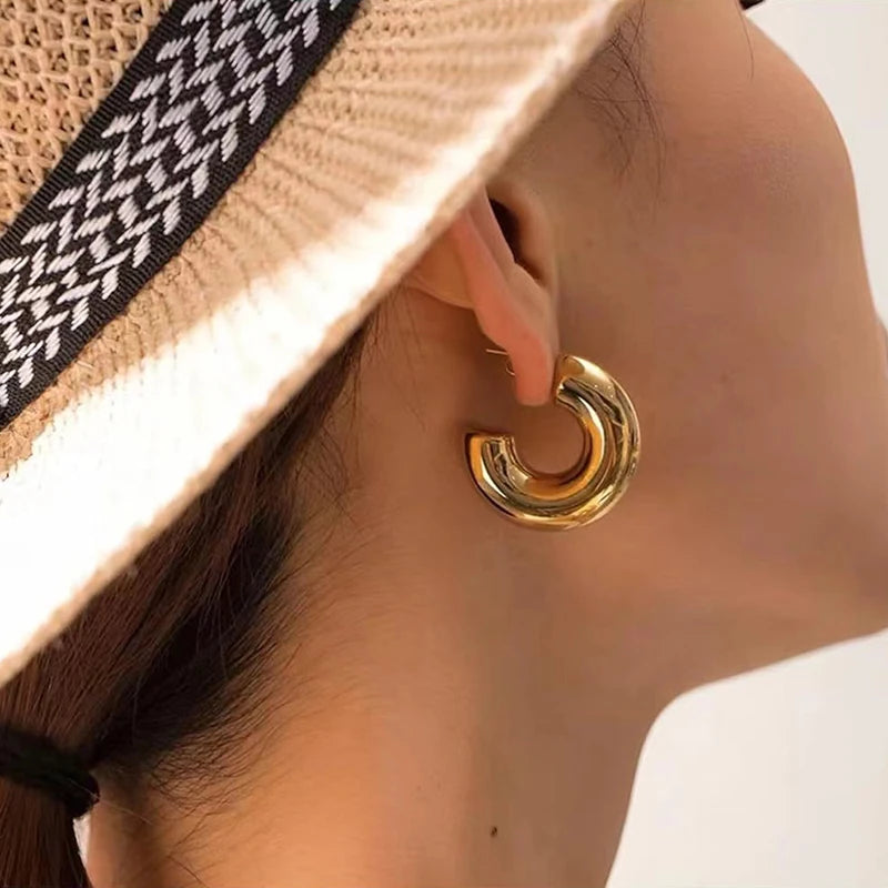 EILIECK 316L Stainless Steel Geometric Loops Dangle Earrings For Women New 18K Gold PVD Plated Ear Stud Water-resistant Jewelry