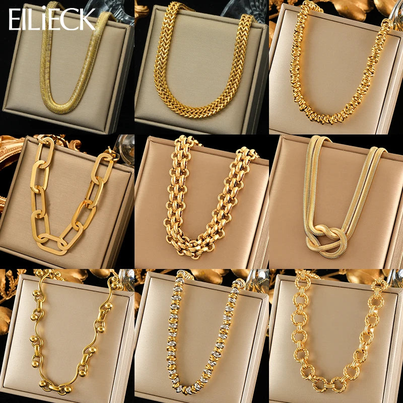 EILIECK 316L Stainless Steel Gold Color Chain Chokers Necklace For Women High Quality  Neck Chain Trendy Fashion Jewelry Bijoux