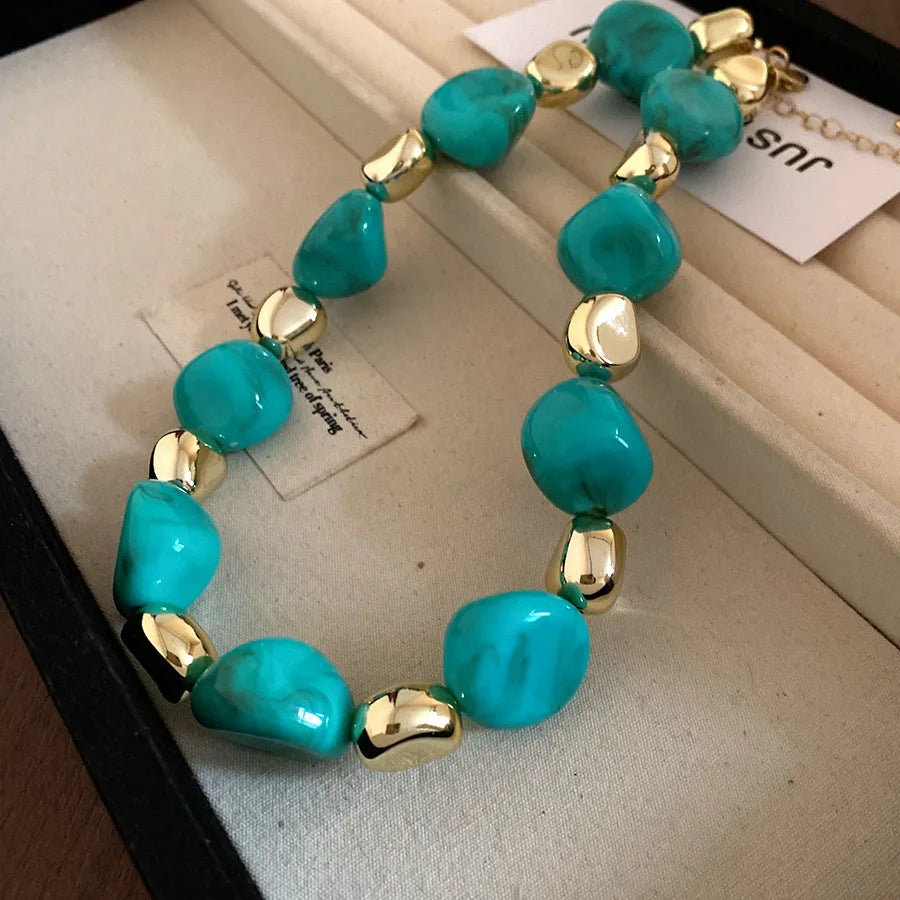 Acrylic Irregular Square Round Beaded Bracelets for Women Multicolor Bohemia Geometric Handmade Bangles Couple Jewelry Travel C